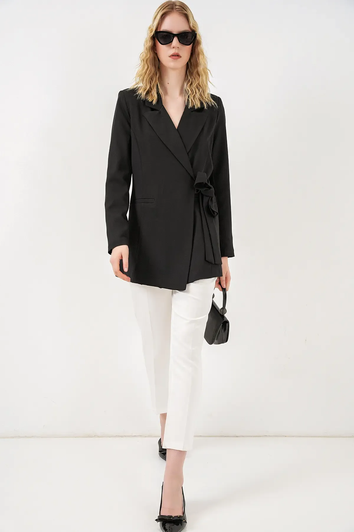 Kadın Yandan Bağlamalı Blazer Ceket 0750 - Siyah