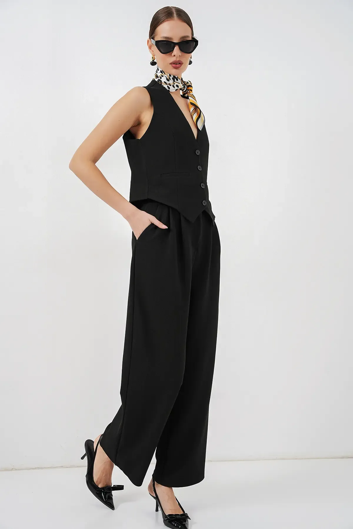 Kadın Yelek Pantolon İkili Takım 30091 - Siyah