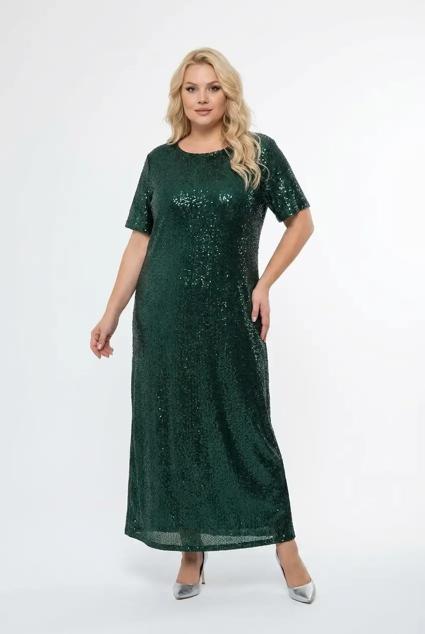 Kadın Yeşil Büyük Beden Payetli Uzun Abiye Elbise Şık Elbise HZL26S-PR11111