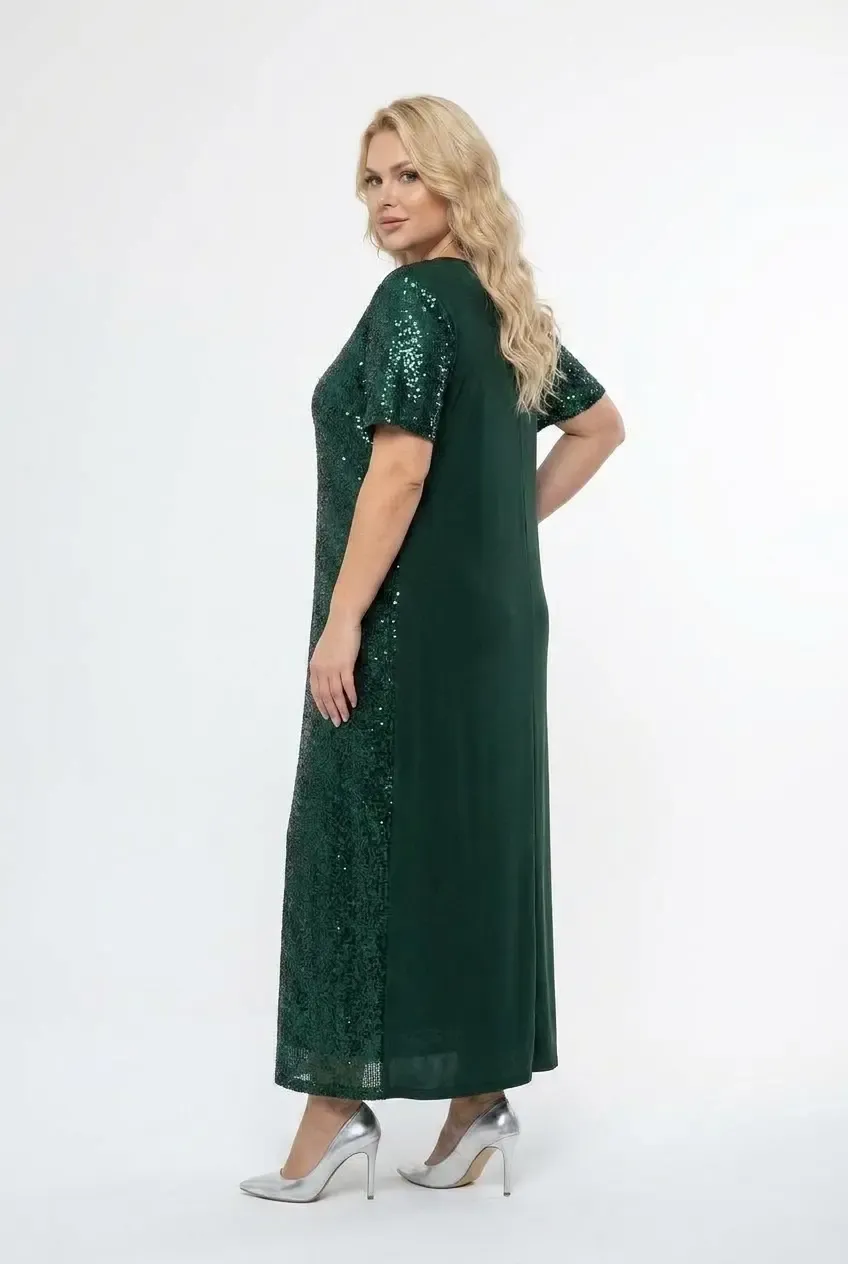 Kadın Yeşil Büyük Beden Payetli Uzun Abiye Elbise Şık Elbise HZL26S-PR11111