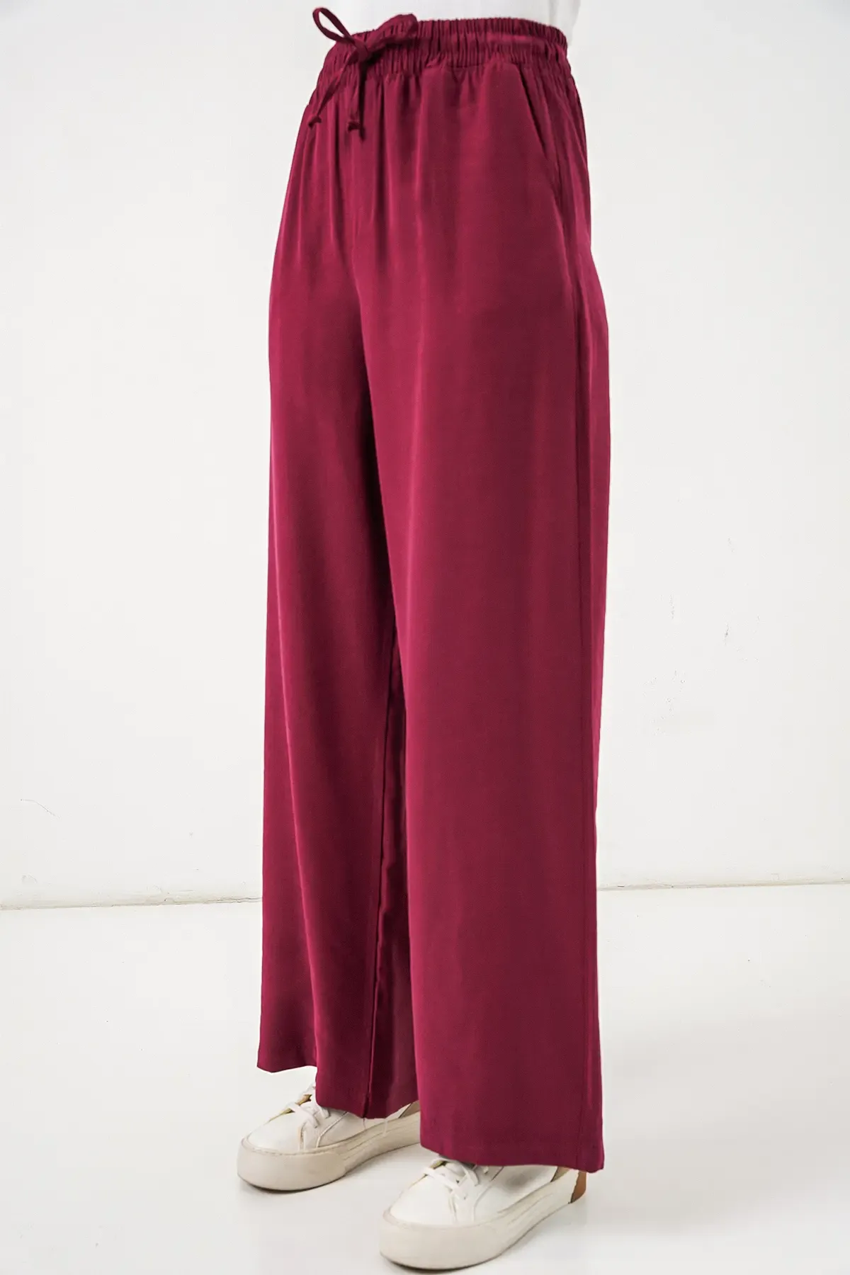 Kadın Yüksek Bel Geniş Paça Pantolon 30097 - Bordo