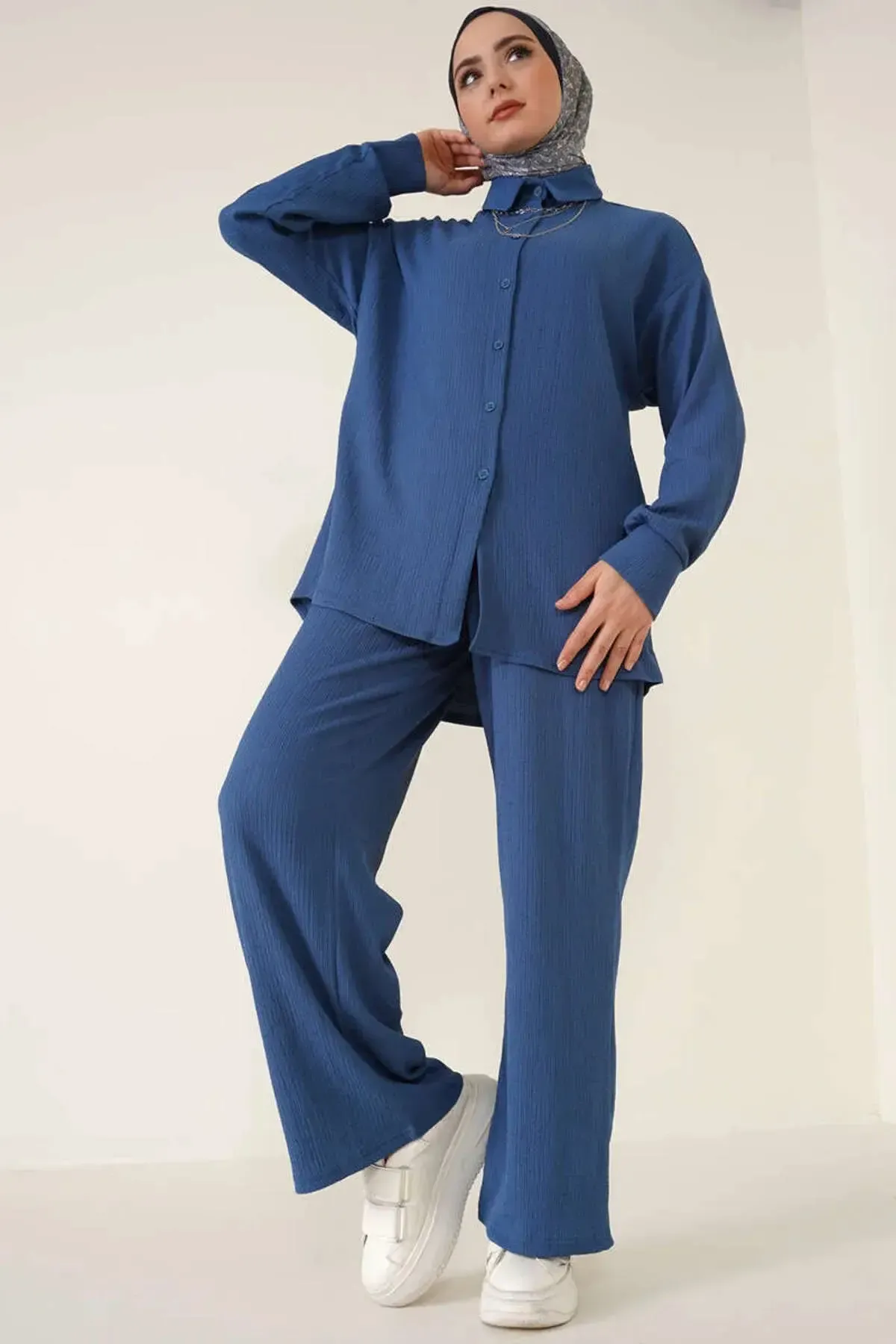 T5858 Örme Tesettür İkili Takım - İndigo
