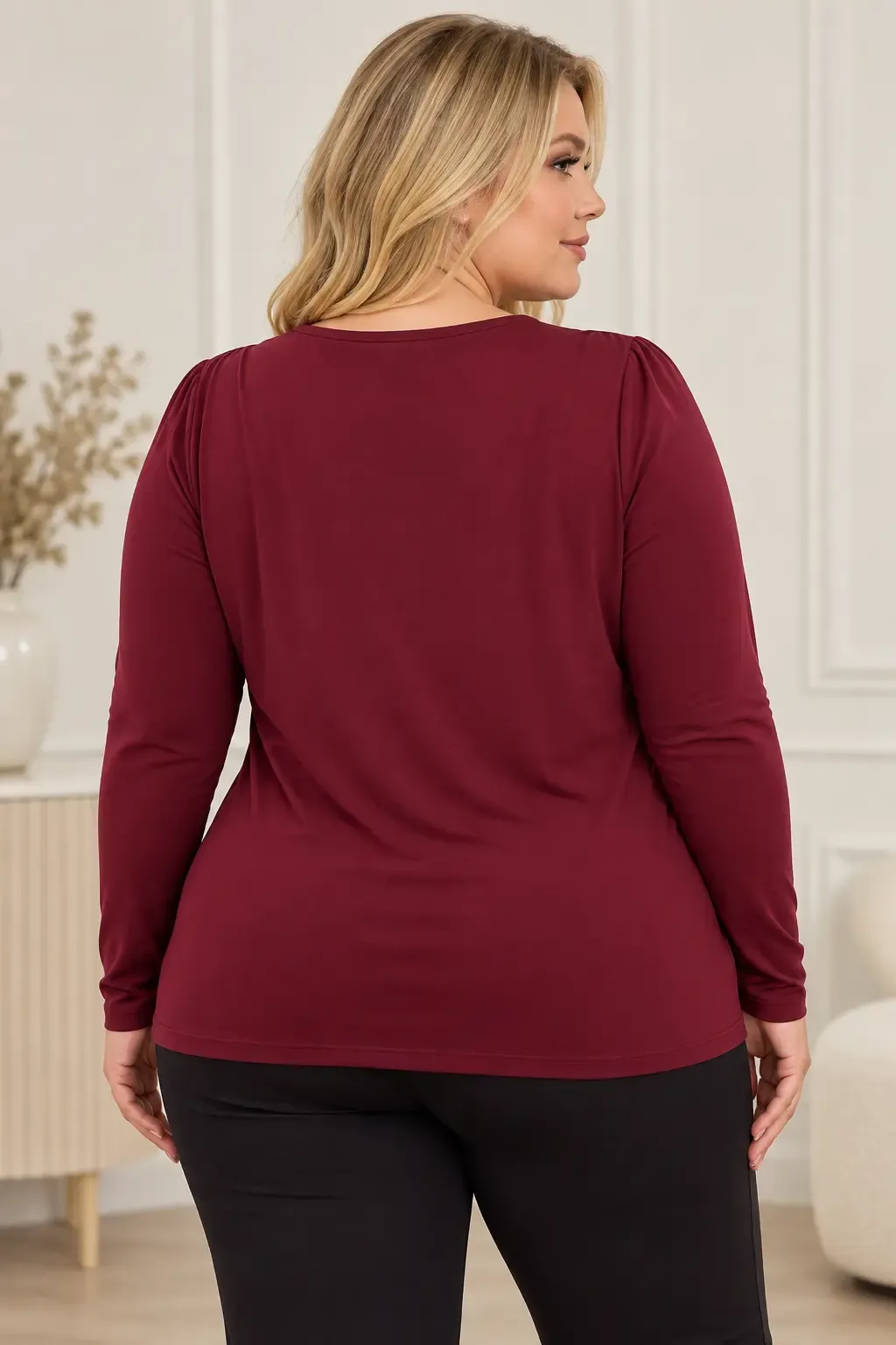 Kadın Bordo Bisiklet Yaka Çapraz Drape Detaylı Uzun Kollu Bluz HZL28W-ZSS1150