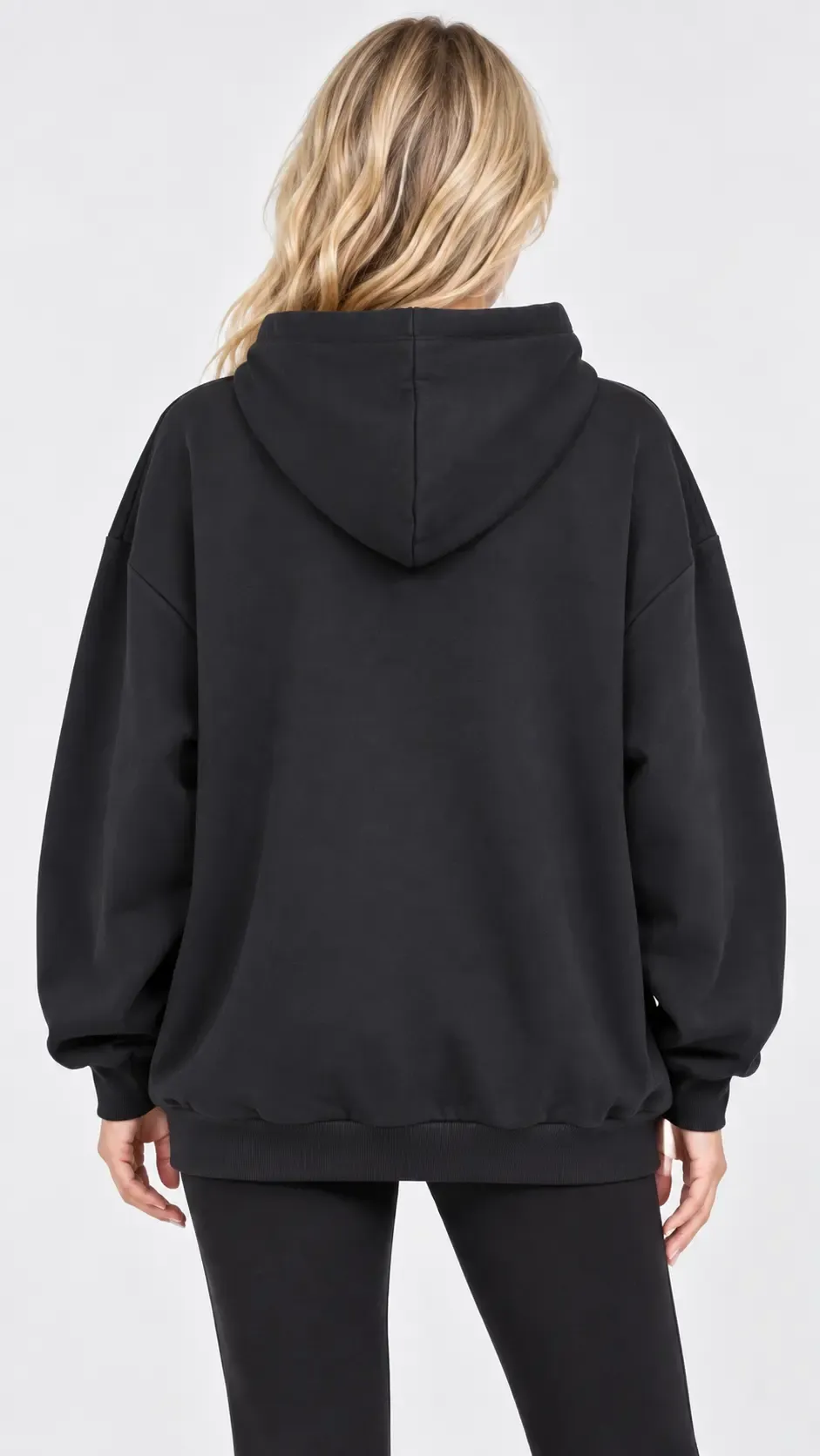 Kadın Büyük Beden Siyah Kapüşonlu Kanguru Cepli Oversize Sweatshirt HZL28S-RZB210