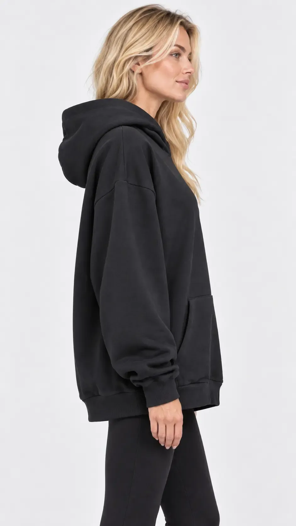 Kadın Büyük Beden Siyah Kapüşonlu Kanguru Cepli Oversize Sweatshirt HZL28S-RZB210