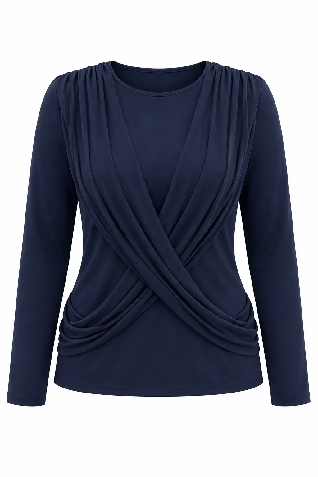 Kadın Lacivert Bisiklet Yaka Çapraz Drape Detaylı Uzun Kollu Bluz HZL28W-ZSS1150