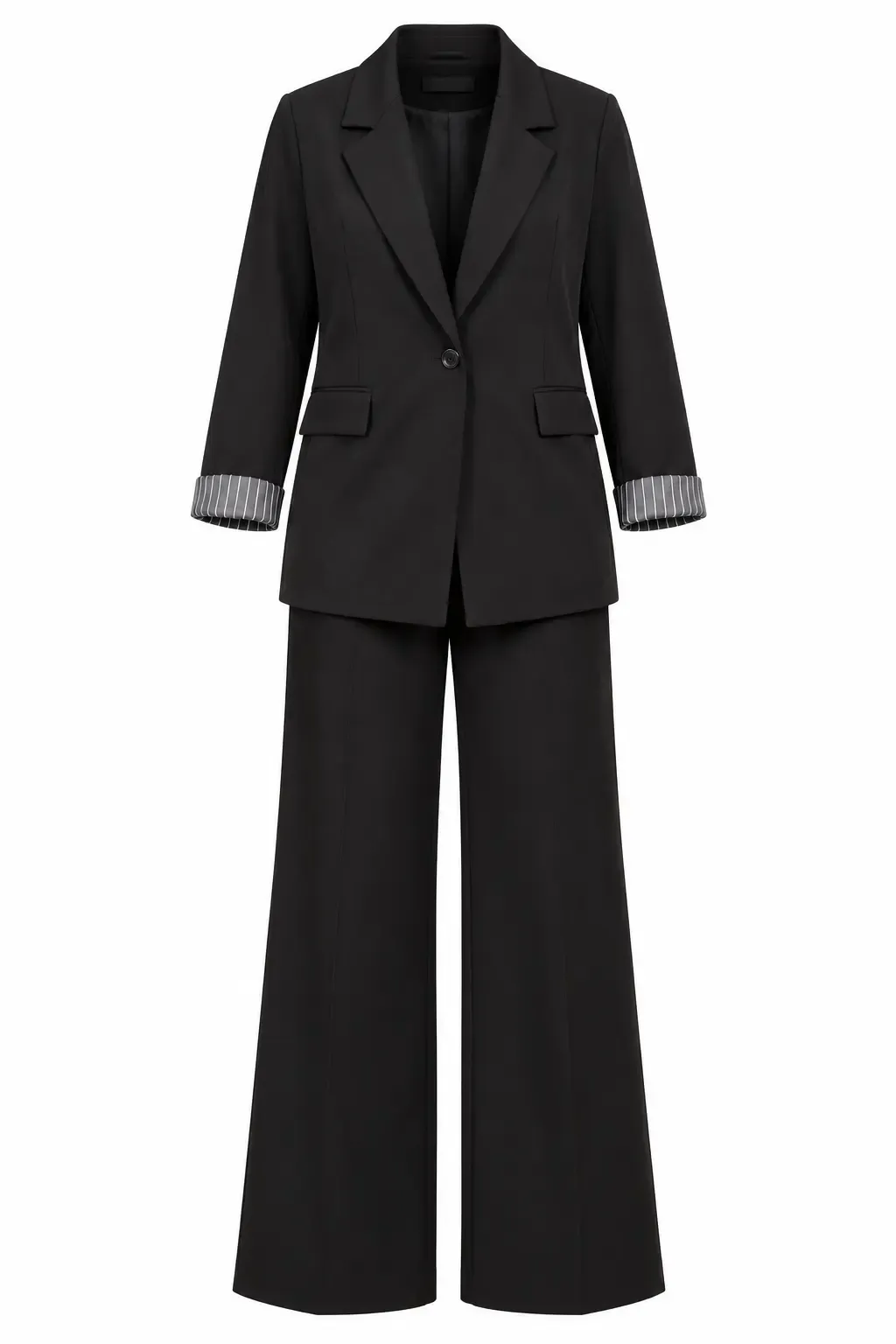 Kadın Siyah Büyük Beden Çizgili Kol Detaylı Tek Düğmeli Blazer Ceket HZL27W-ZSS0919