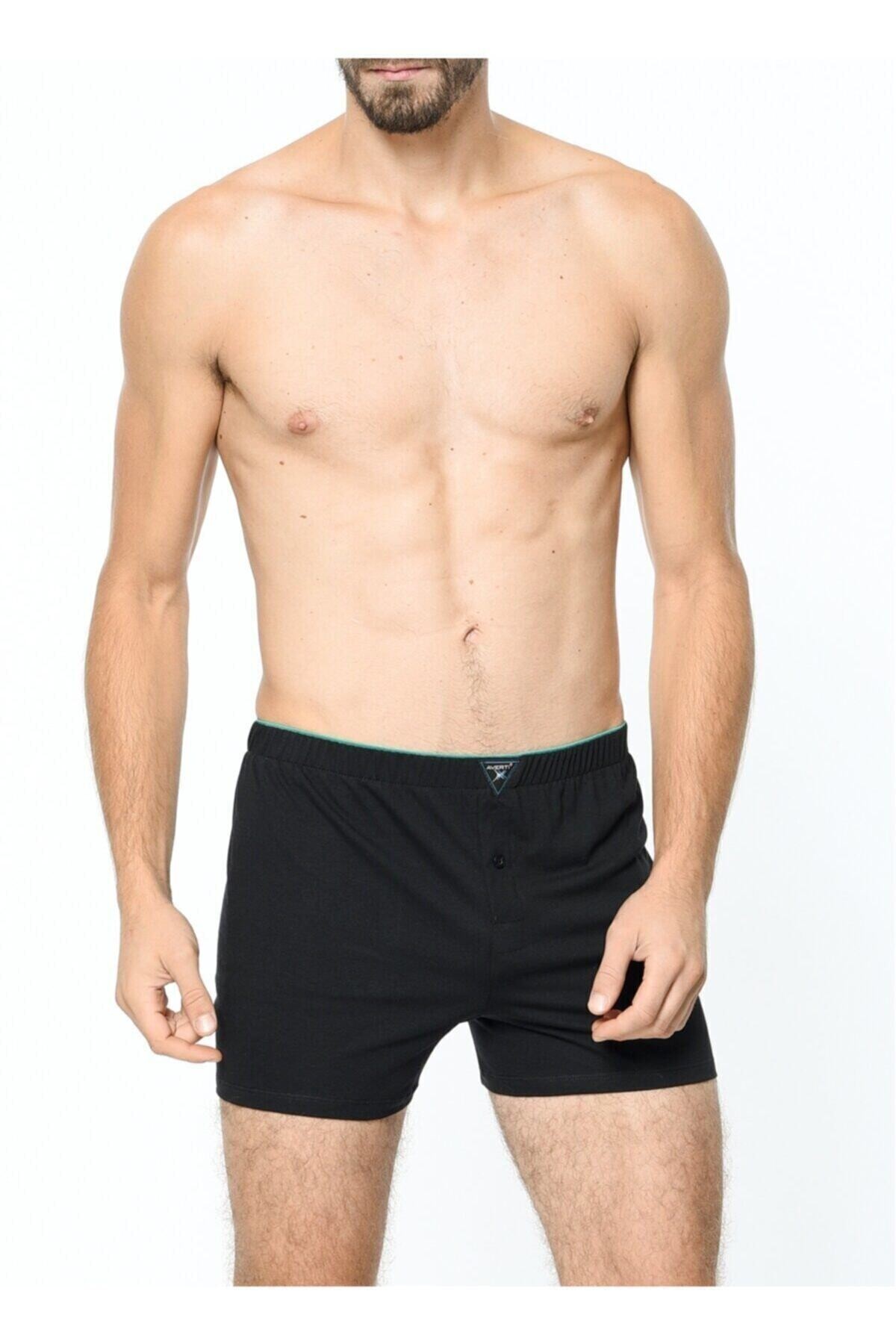 Erkek Siyah 2li Paket Önden Düğmeli Penye Bokser Külot HZL23W-AV110021
