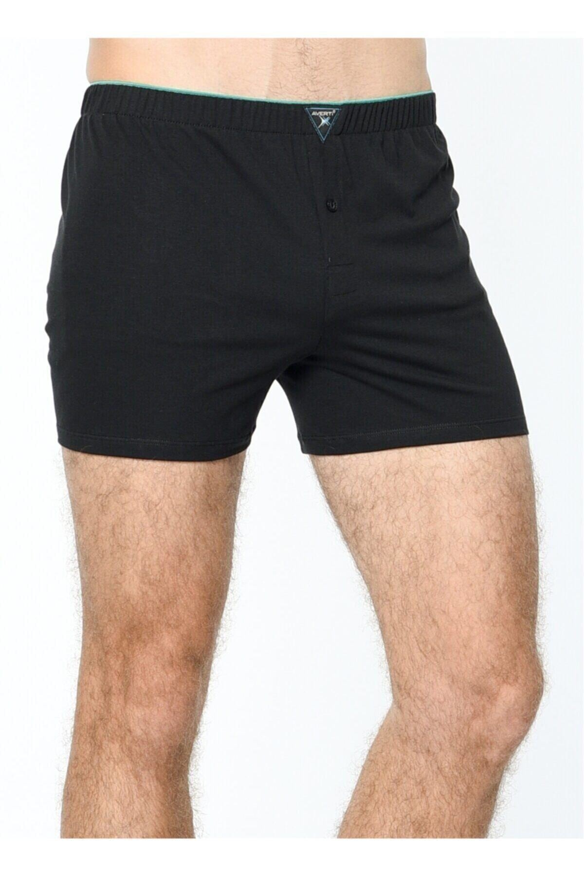 Erkek Siyah 2li Paket Önden Düğmeli Penye Bokser Külot HZL23W-AV110021