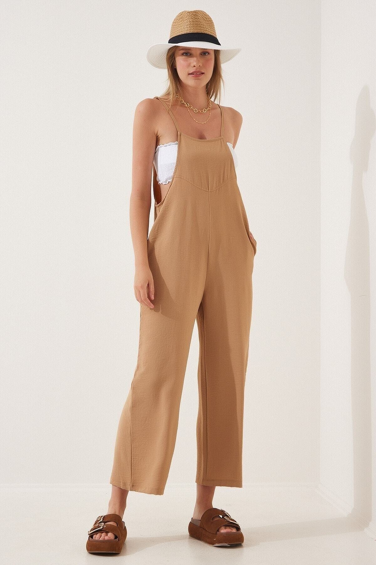 Kadın Bisküvi Ayarlanabilir Askılı Cepli Bol Paça Bahçıvan Tulum Hzl22s-bd170191