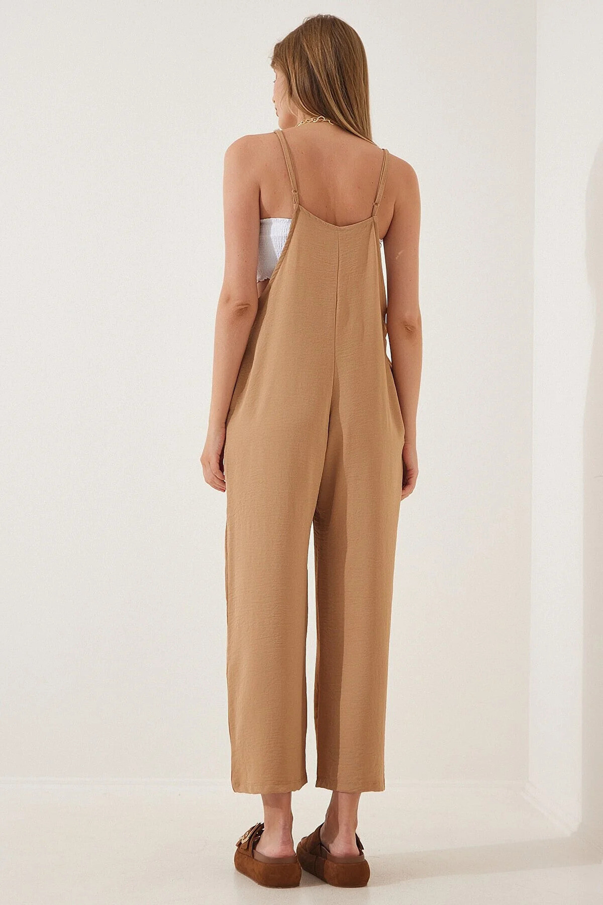 Kadın Bisküvi Ayarlanabilir Askılı Cepli Bol Paça Bahçıvan Tulum Hzl22s-bd170191