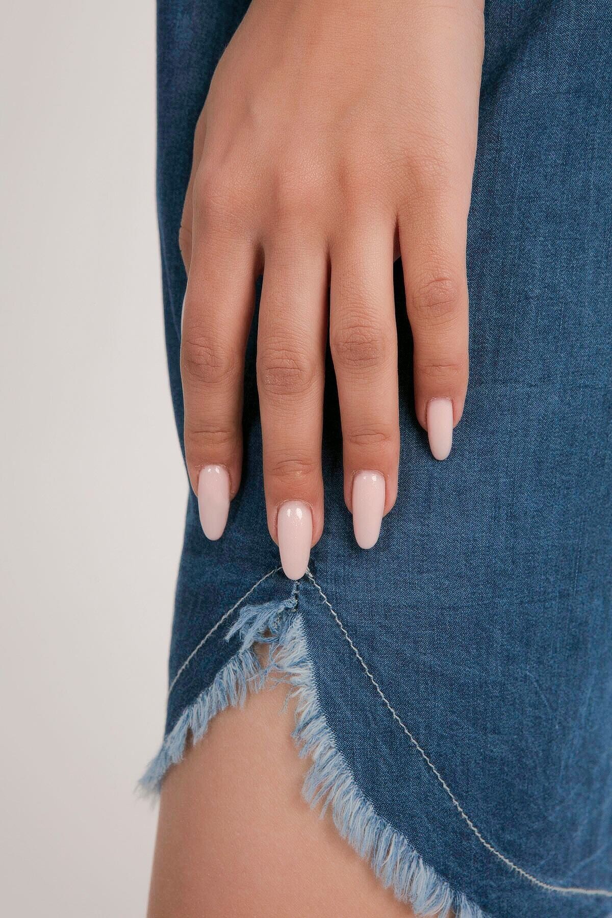 Kadın Denim Kuşaklı Kısa Kollu Önden Çıt Çıt Kapamalı Kot Elbise HZL22S-BD156411