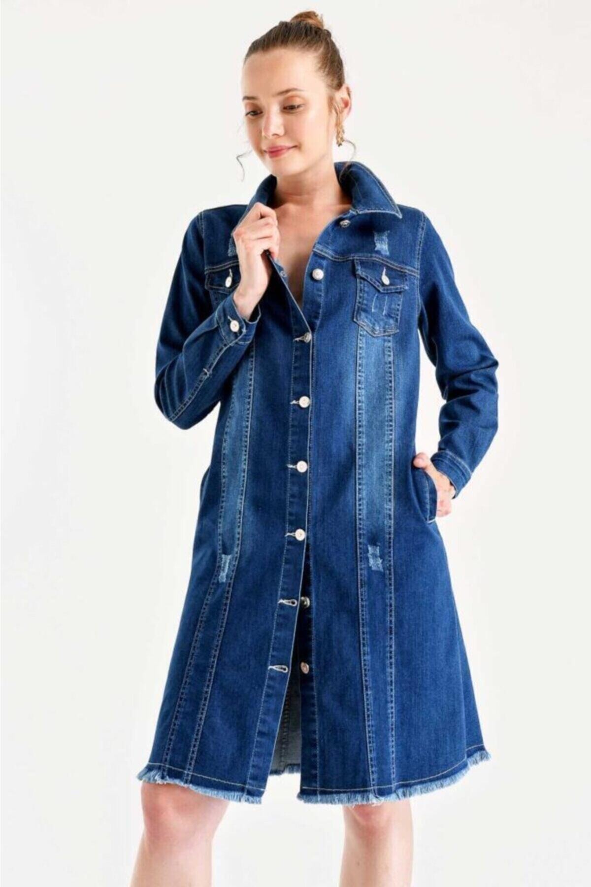 Kadın Denim Uzun Kot Ceket HZL22S-BD106461