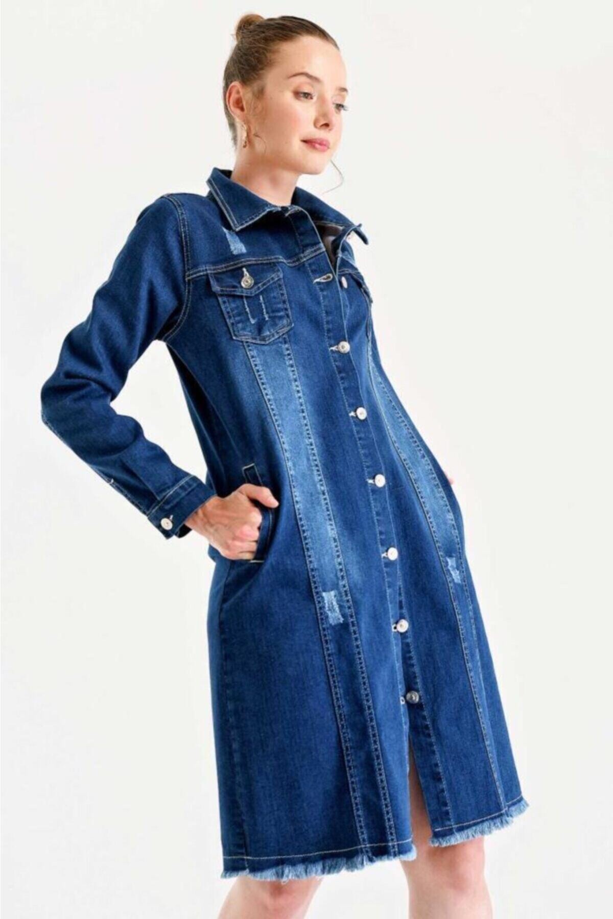 Kadın Denim Uzun Kot Ceket HZL22S-BD106461