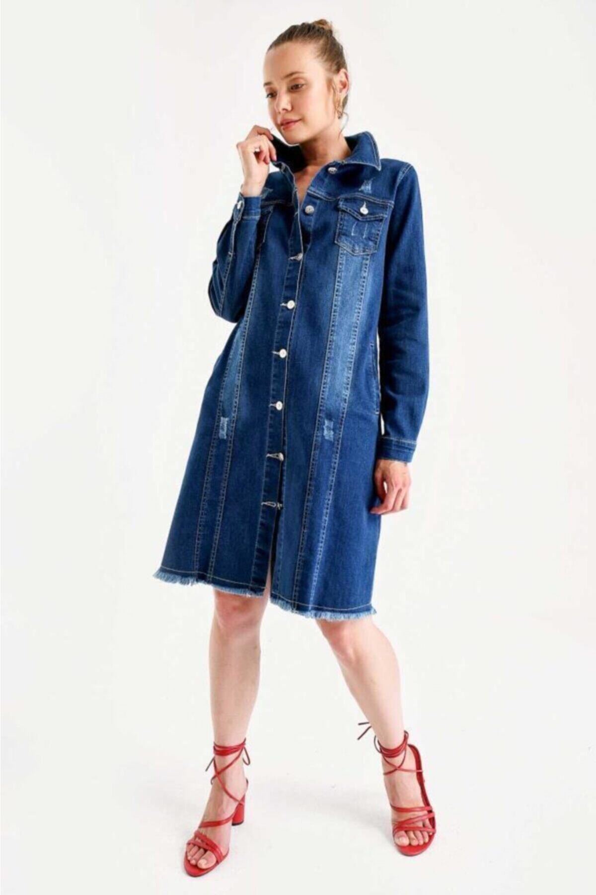 Kadın Denim Uzun Kot Ceket HZL22S-BD106461