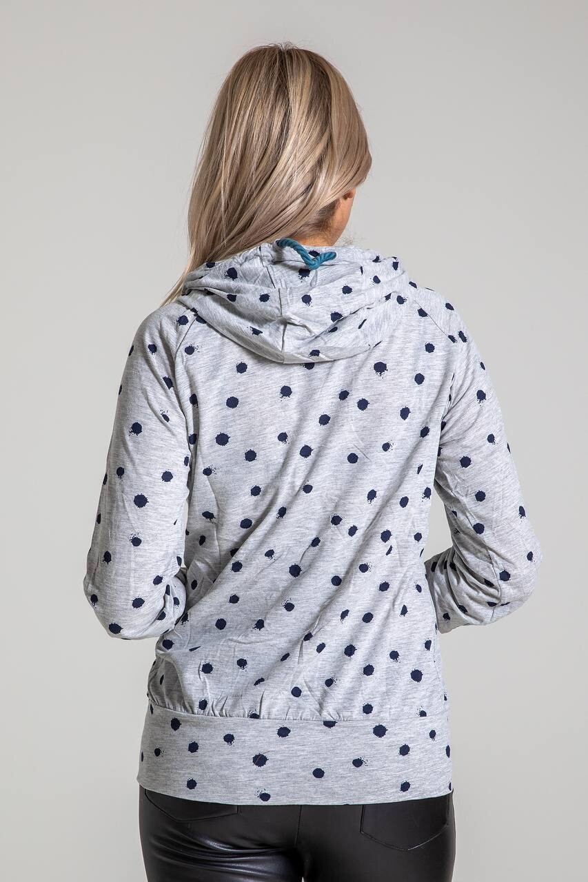 Kadın Gri Kapüşonlu Nokta Desenli Reglan Kol Penye Sweatshirt HZL23W-SR120011