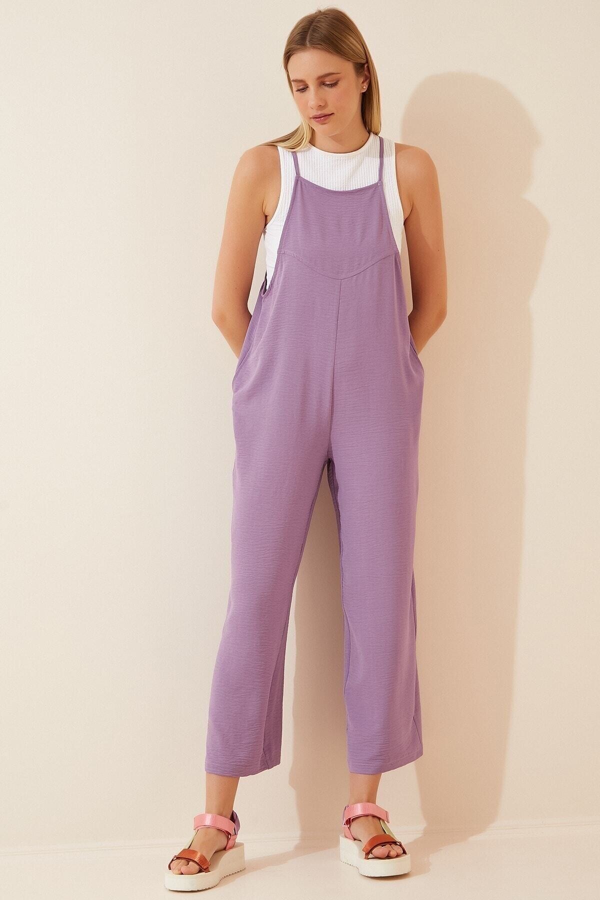 Kadın Lila Ayarlanabilir Askılı Cepli Bol Paça Bahçıvan Tulum HZL22S-BD170191