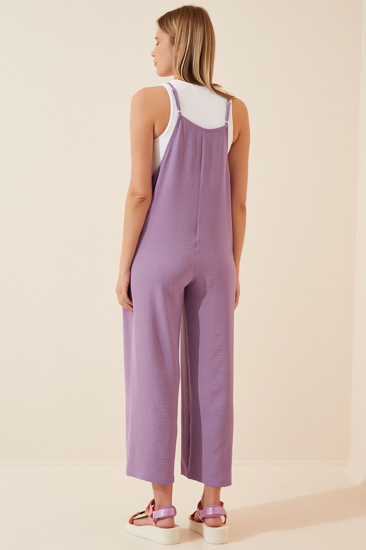 Kadın Lila Ayarlanabilir Askılı Cepli Bol Paça Bahçıvan Tulum HZL22S-BD170191