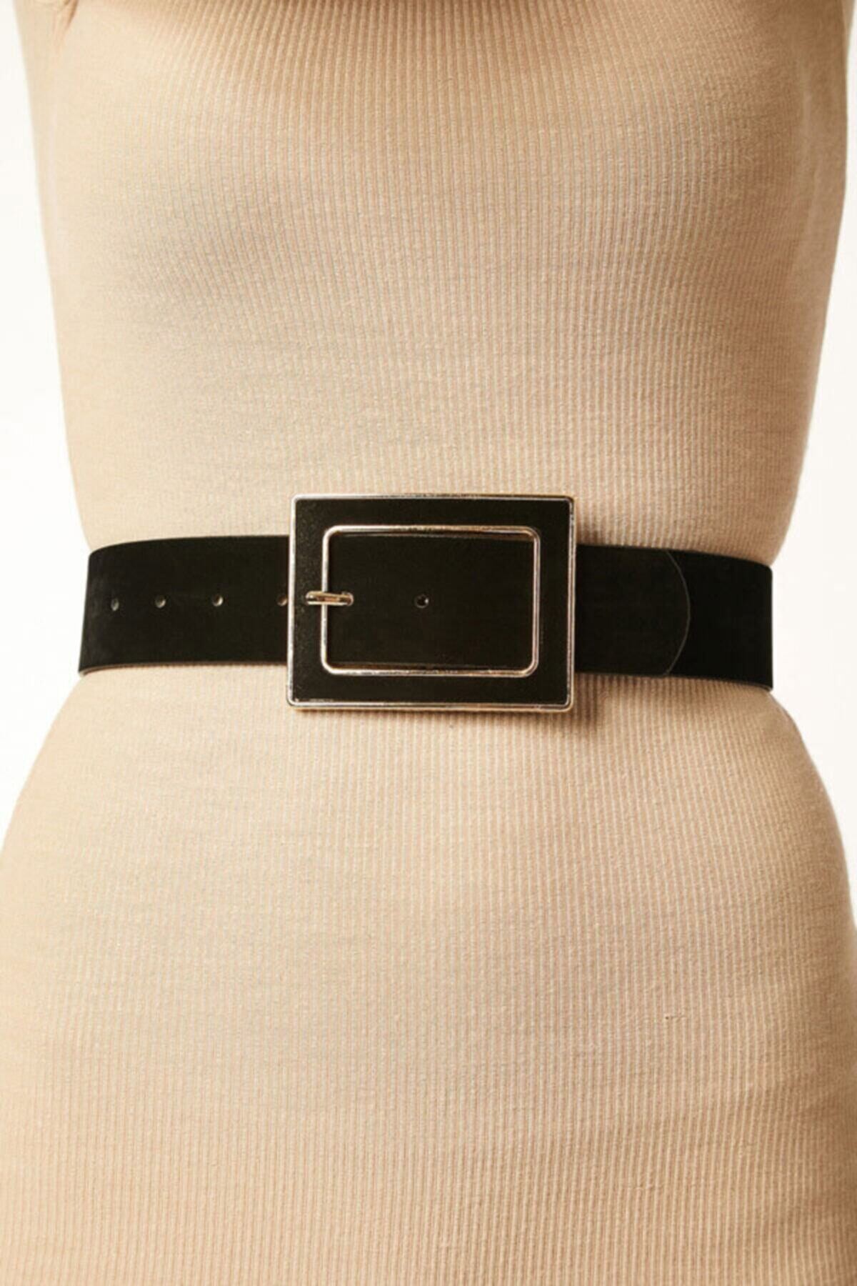 Kadın Siyah Kare Tokalı Suni Deri Kemer HZL22S-BD1101081