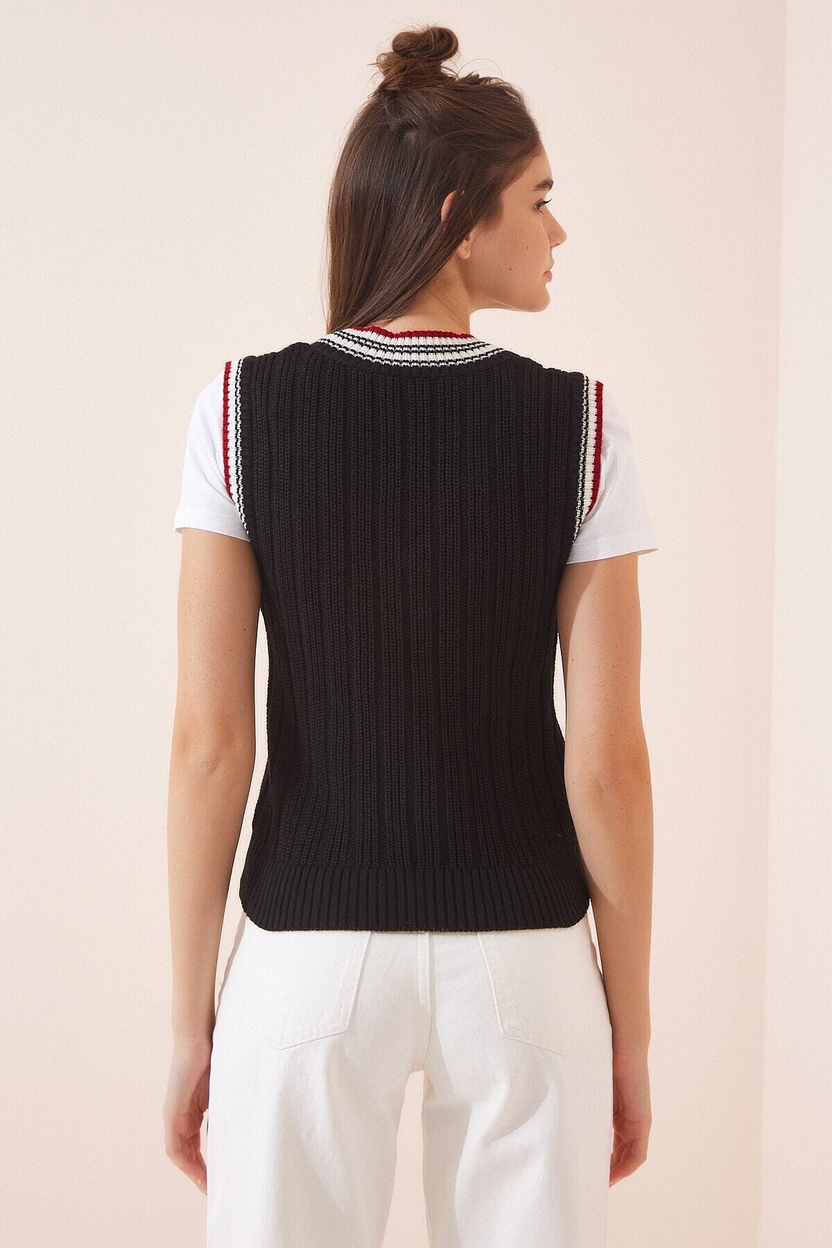 Kadın Siyah V Yaka Triko Süveter HZL23W-BD1101321