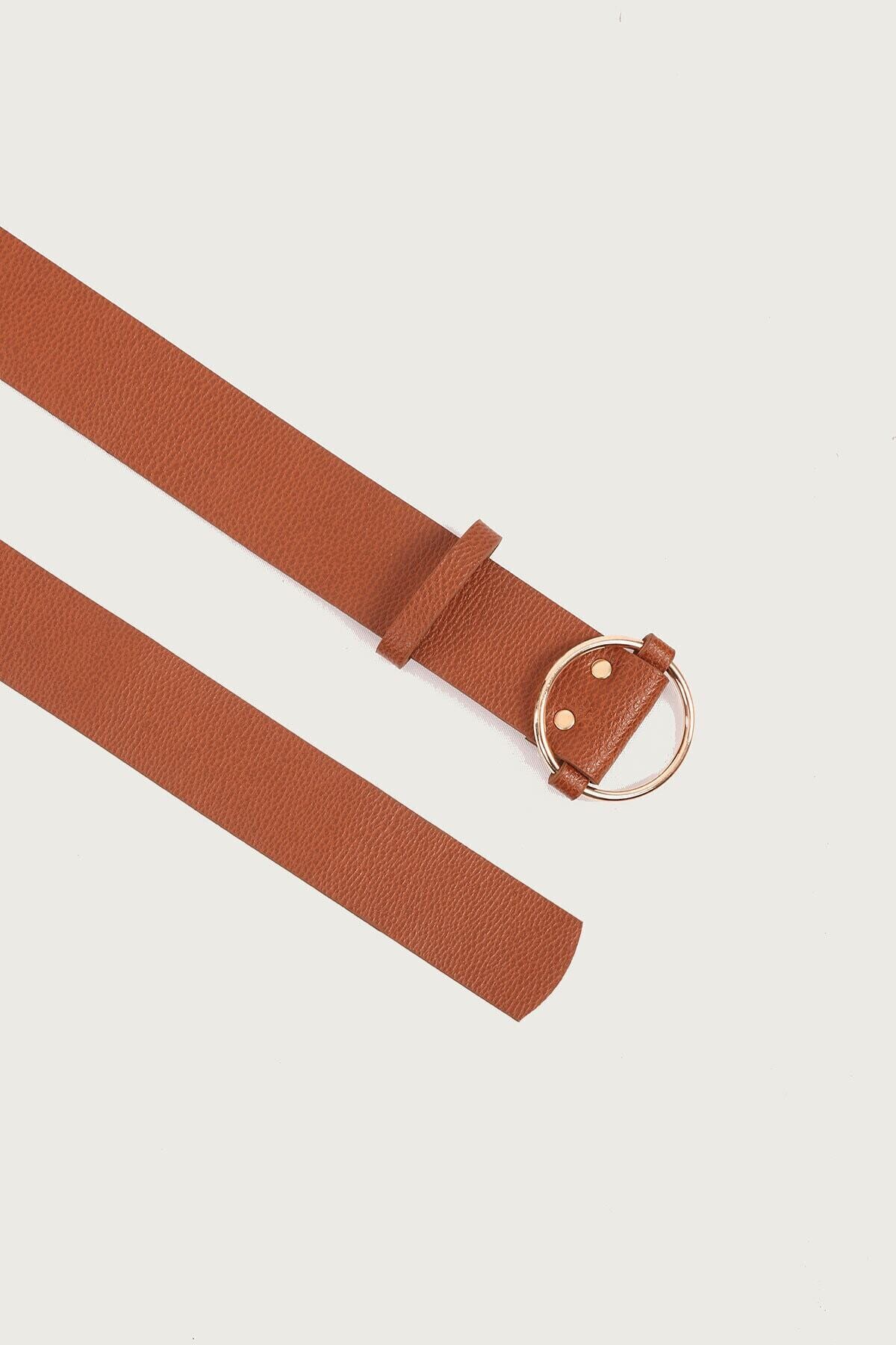 Kadın Taba Yuvarlak Toka Suni Deri Kemer HZL22S-BD1101241