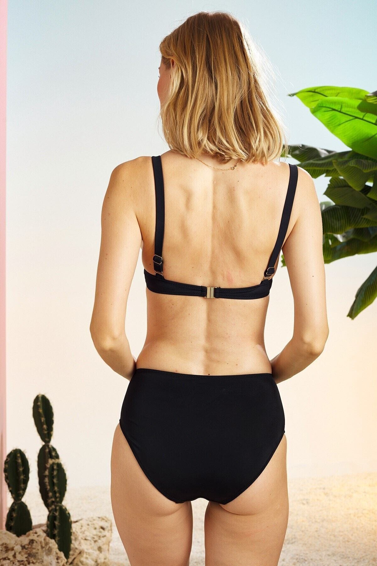 Kaplı Toparlayıcı Balenli Bikini Takım 211266 Siyah