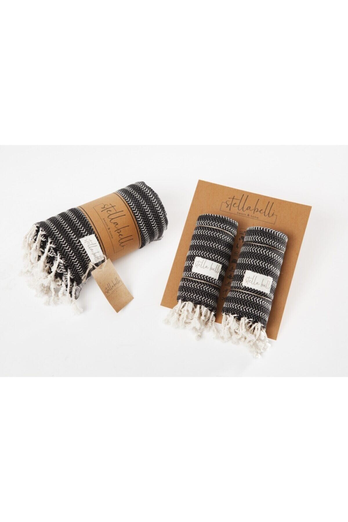 2 Li Set Peşkir El dokuması Patara Desen Siyah Renk 2 Adet 45x90 cm