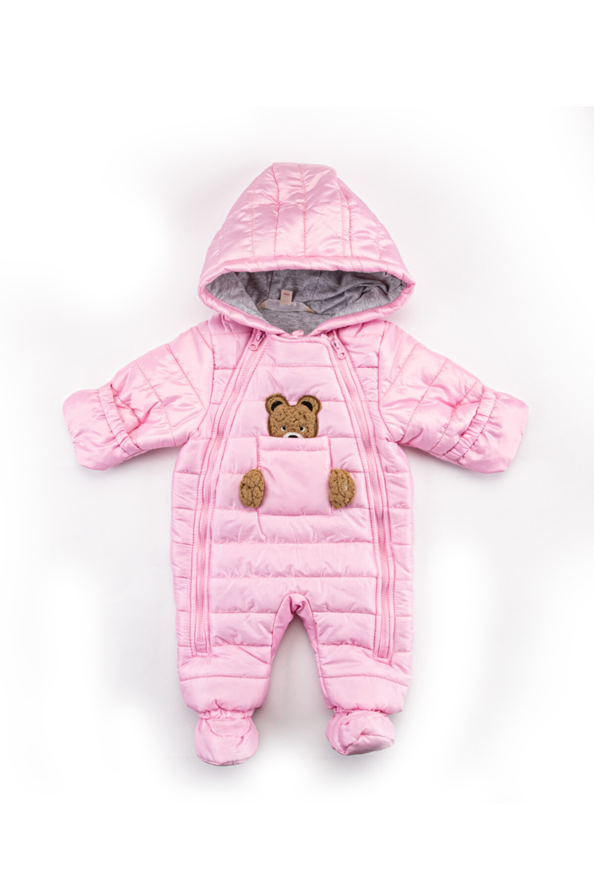 Bebek Kozmonot Tulum 9-24 Ay Kışlık Şişme Astarlı Kapüşonlu Pembe Astronot Tulum HZL22W-M21306