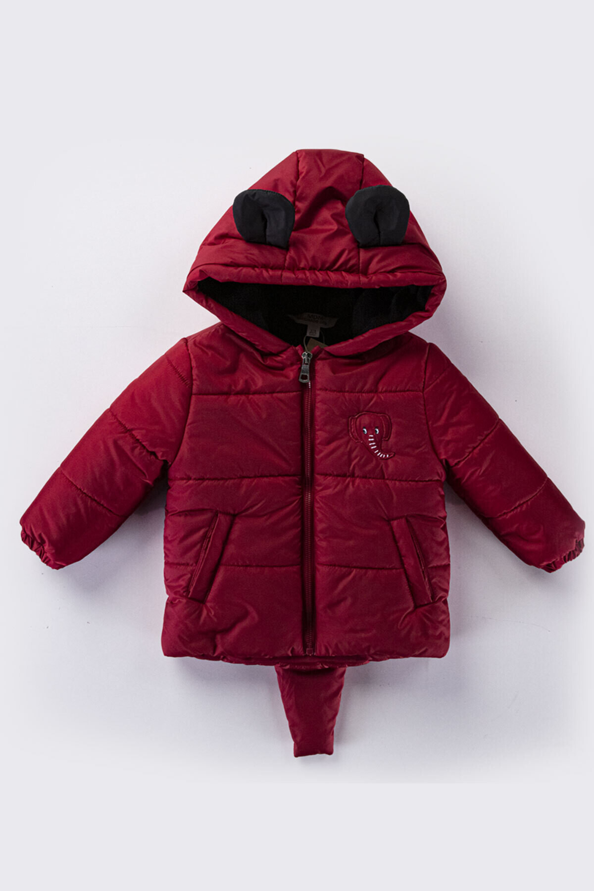 Çocuk Kaban 1-5 Yaş Kışlık Şişme Astarlı Kapüşonlu Arkasında Fil Figürlü Kırmızı Mont HZL22W-M21316
