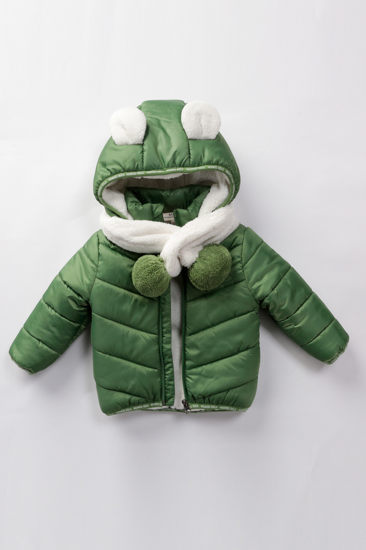 Çocuk Kaban 1-5 Yaş Kışlık Şişme Astarlı Kapüşonlu Atkılı Haki Mont HZL22W-M21617