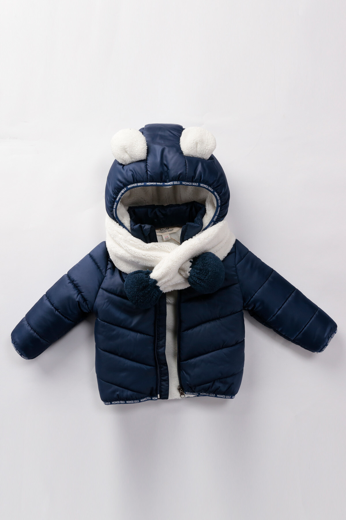 Çocuk Kaban 1-5 Yaş Kışlık Şişme Astarlı Kapüşonlu Atkılı Lacivert Mont HZL22W-M21617