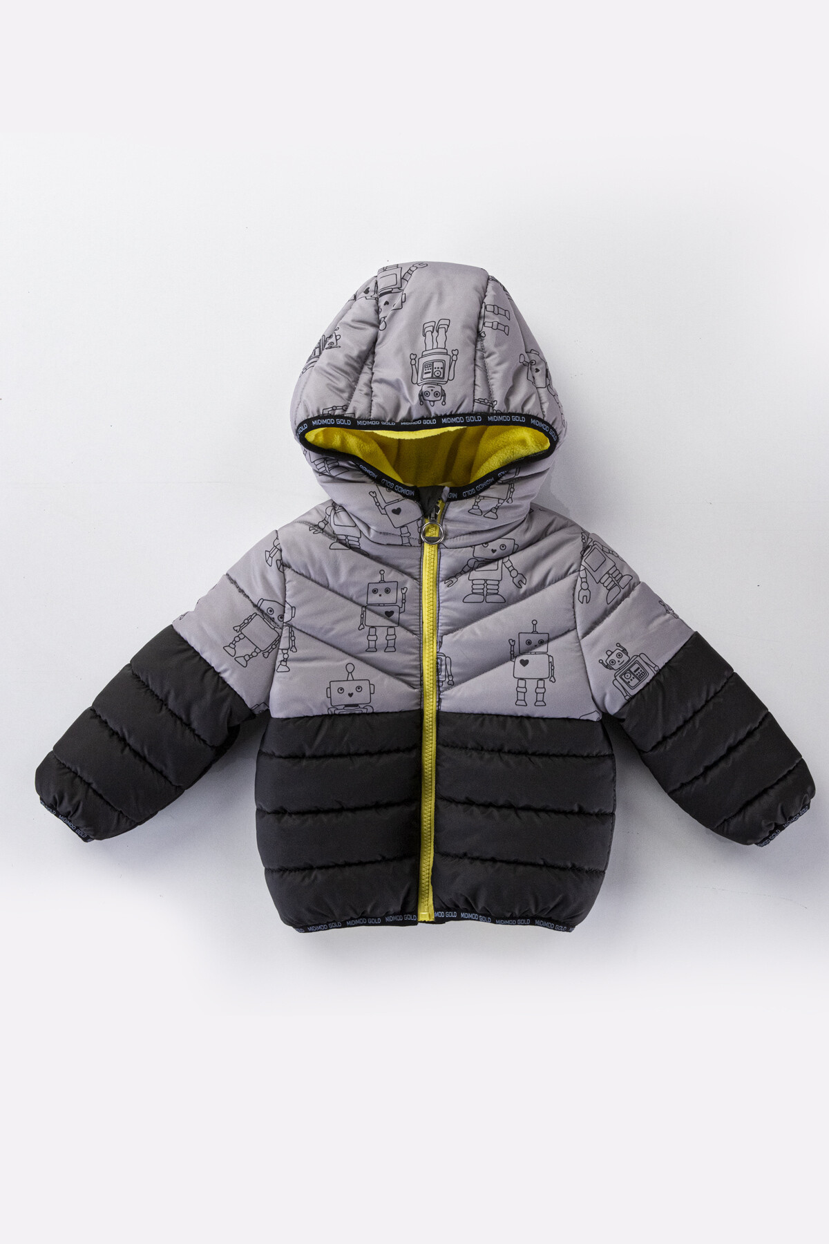 Çocuk Kaban 1-5 Yaş Kışlık Şişme Astarlı Kapüşonlu Gri Mont HZL22W-M21336