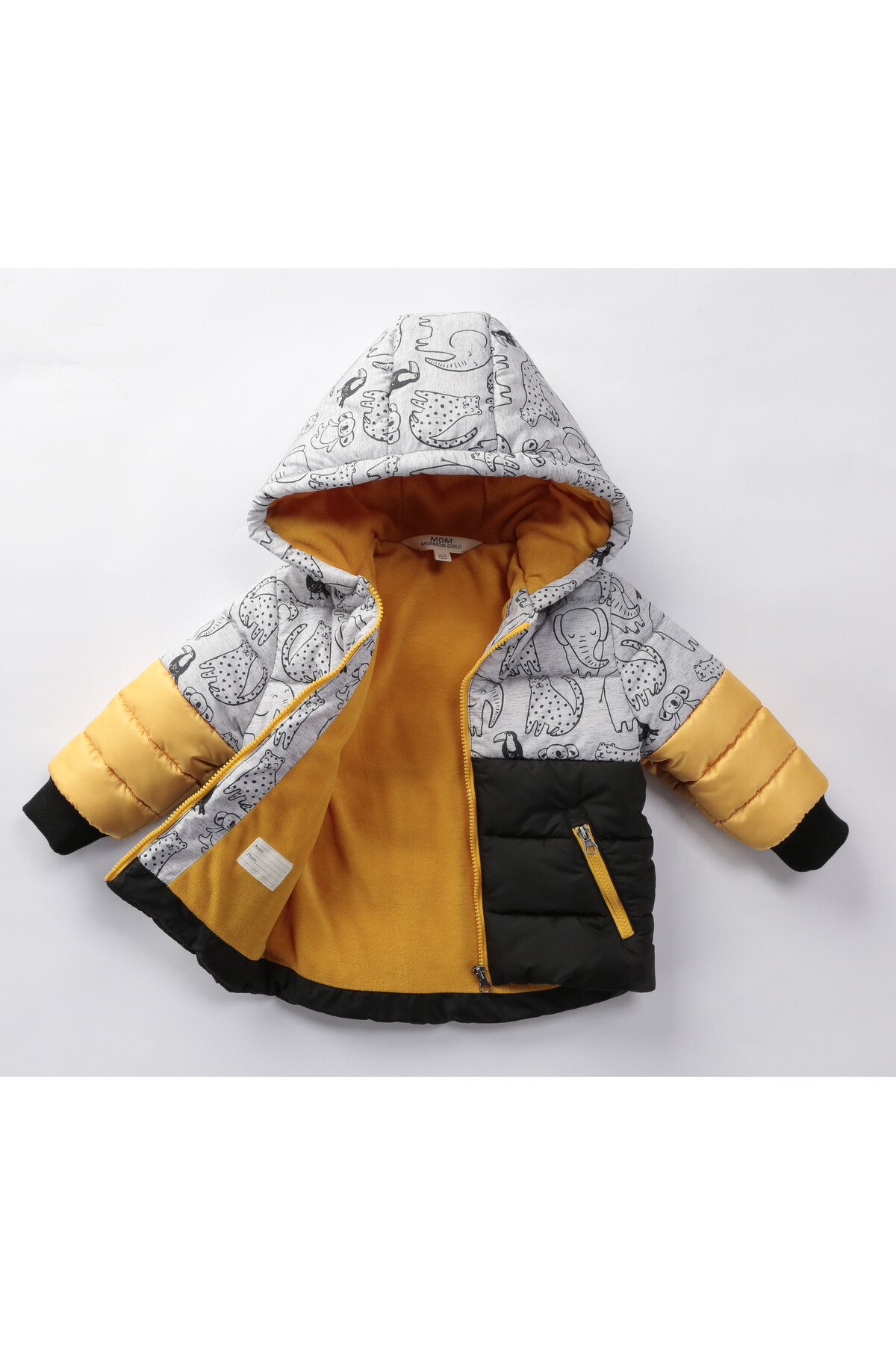 Çocuk Kaban 1-5 Yaş Kışlık Şişme Astarlı Kapüşonlu Gri Mont HZL22W-M21336
