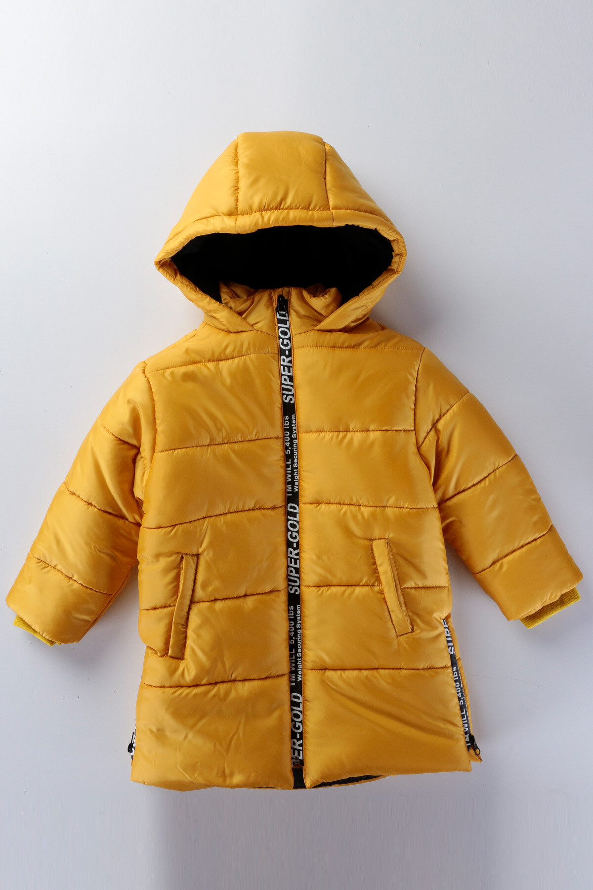 Çocuk Kaban 2-13 Yaş Kışlık Şişme Astarlı Kapüşonlu Sarı Mont HZL22W-M20851