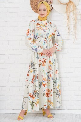 Desenli Hakim Yaka Elbise HZL22W-BD121441