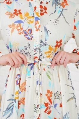 Desenli Hakim Yaka Elbise HZL22W-BD121441