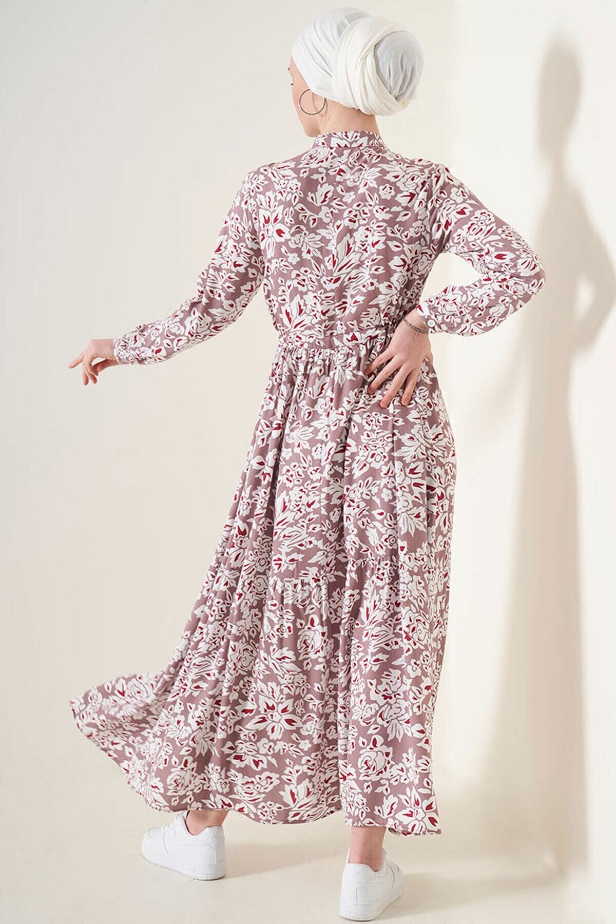 Desenli Hakim Yaka Elbise HZL22W-BD121441