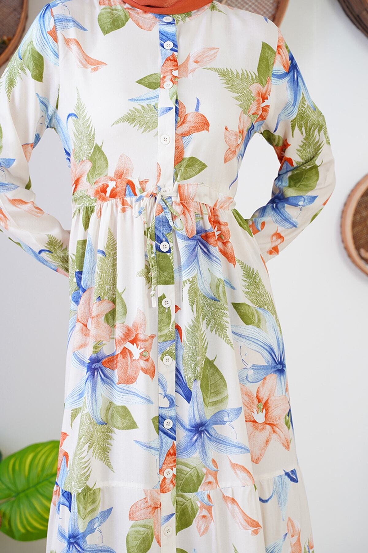 Desenli Hakim Yaka Elbise HZL22W-BD121441