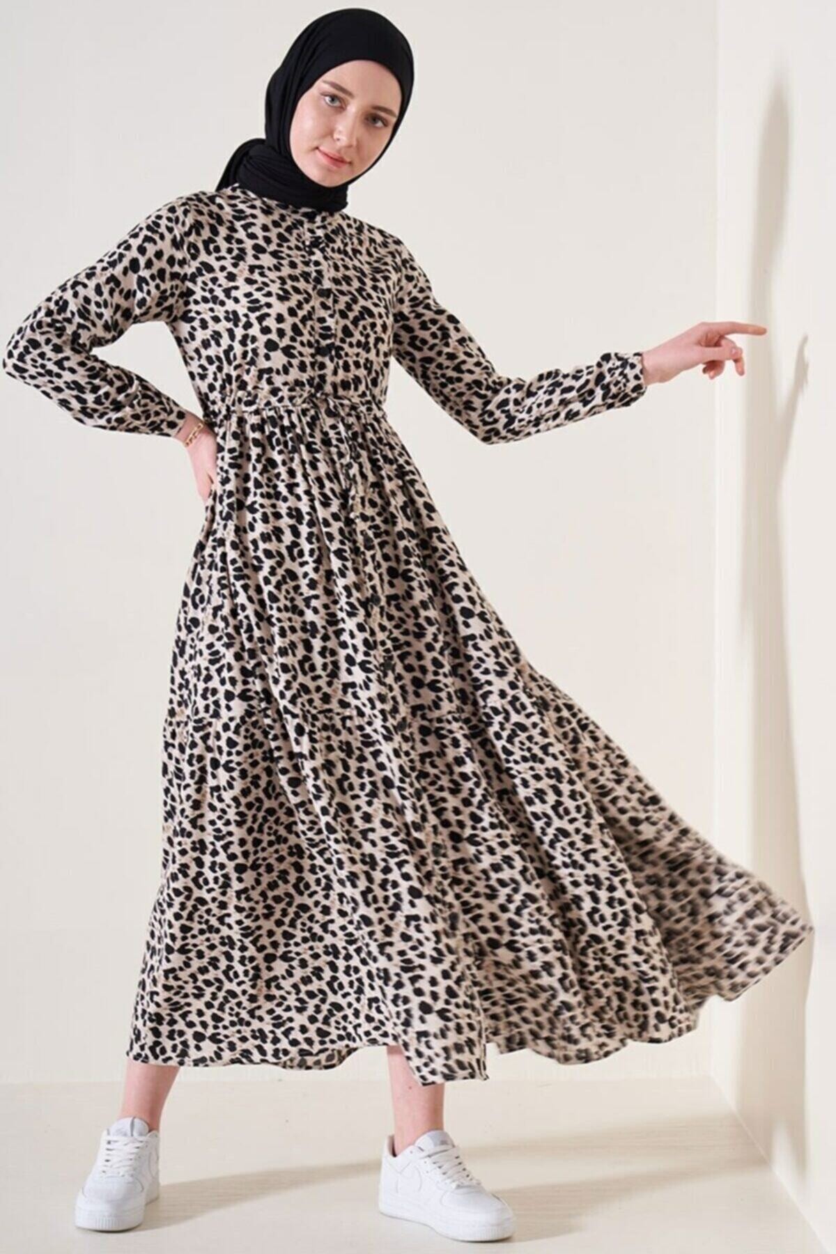 Desenli Hakim Yaka Elbise HZL22W-BD121441