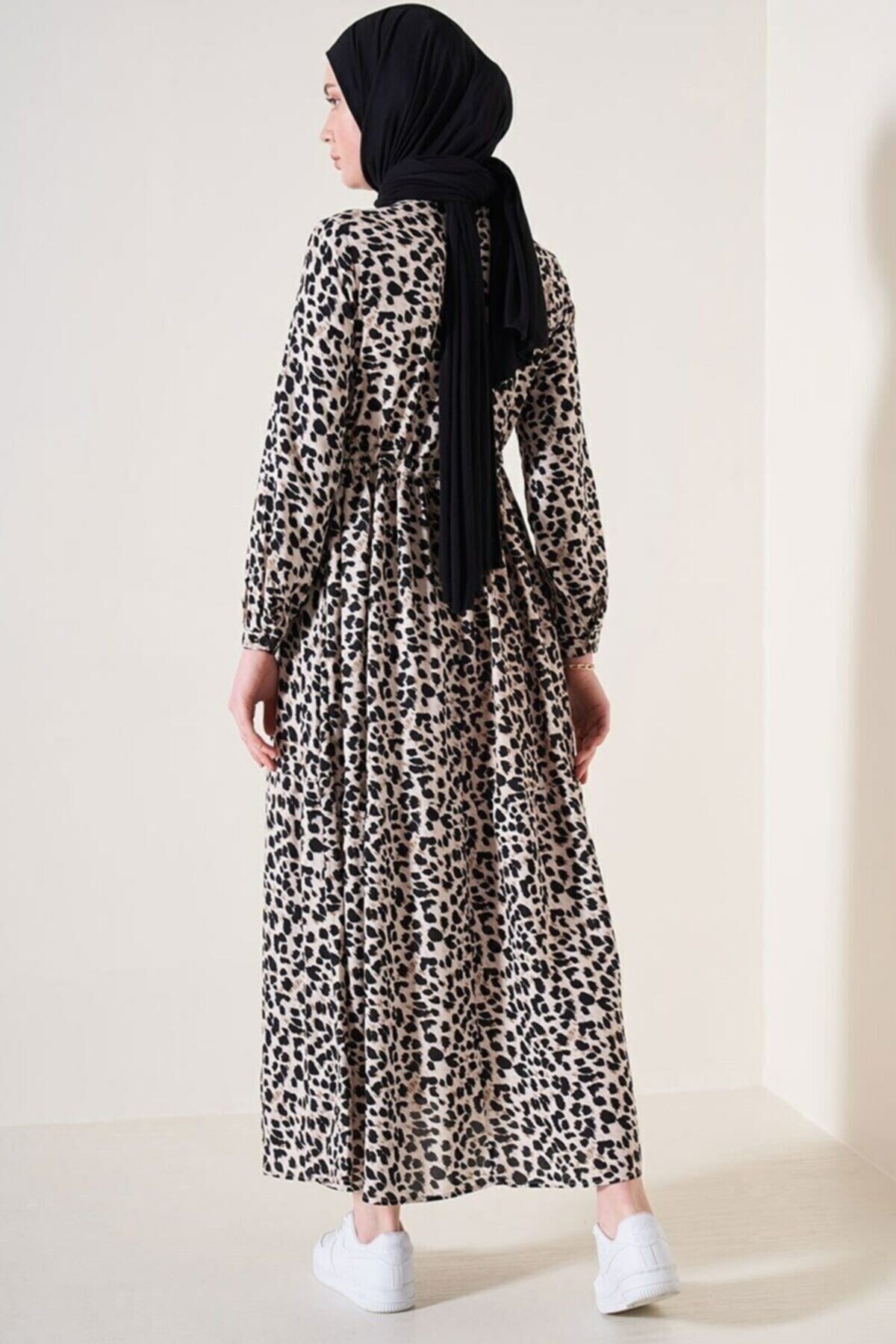 Desenli Hakim Yaka Elbise HZL22W-BD121441