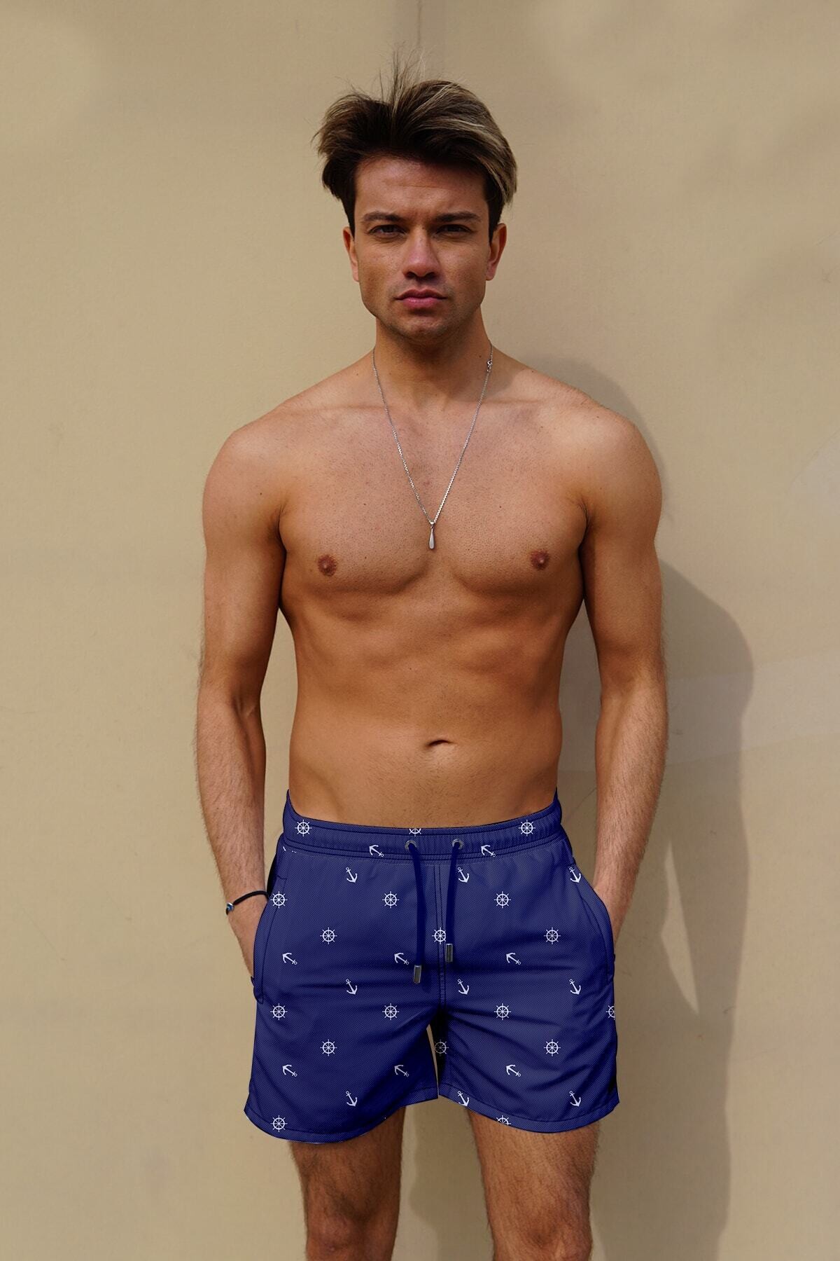 Dijital Baskılı Erkek Deniz Şortu Mb13-101 Lacivert