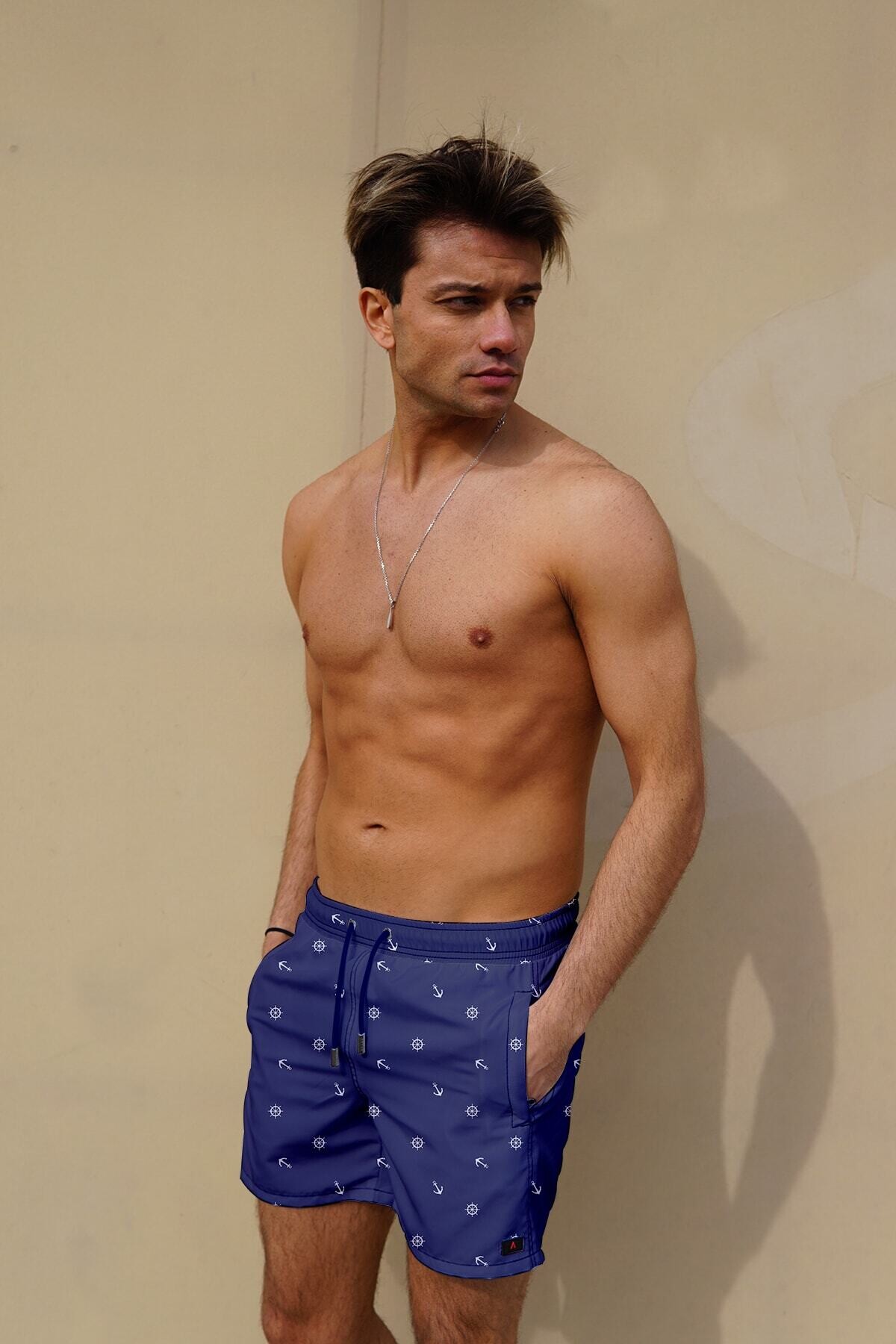 Dijital Baskılı Erkek Deniz Şortu Mb13-101 Lacivert