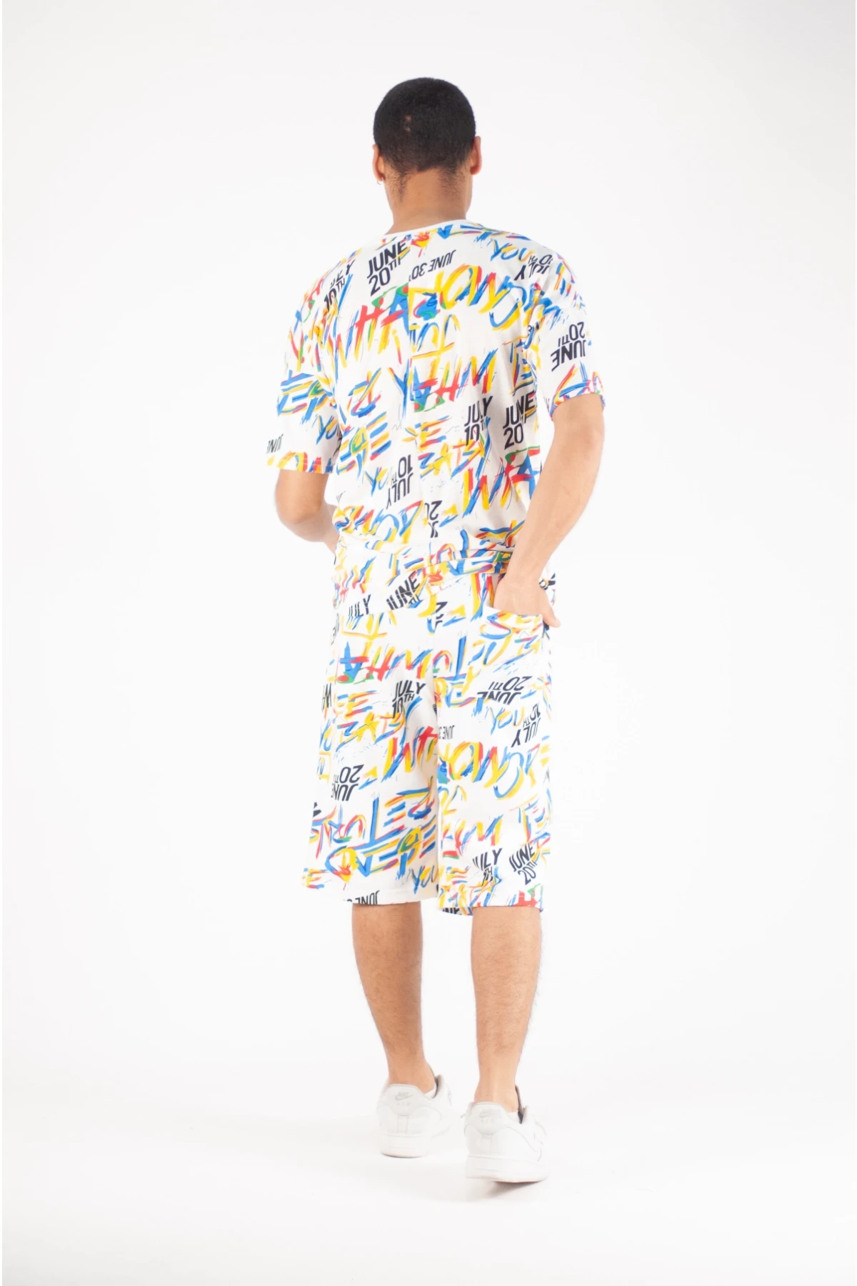 Erkek Beyaz Çok Renkli Desenli Alt Üst İkili Takım HZL23S-MXC132031