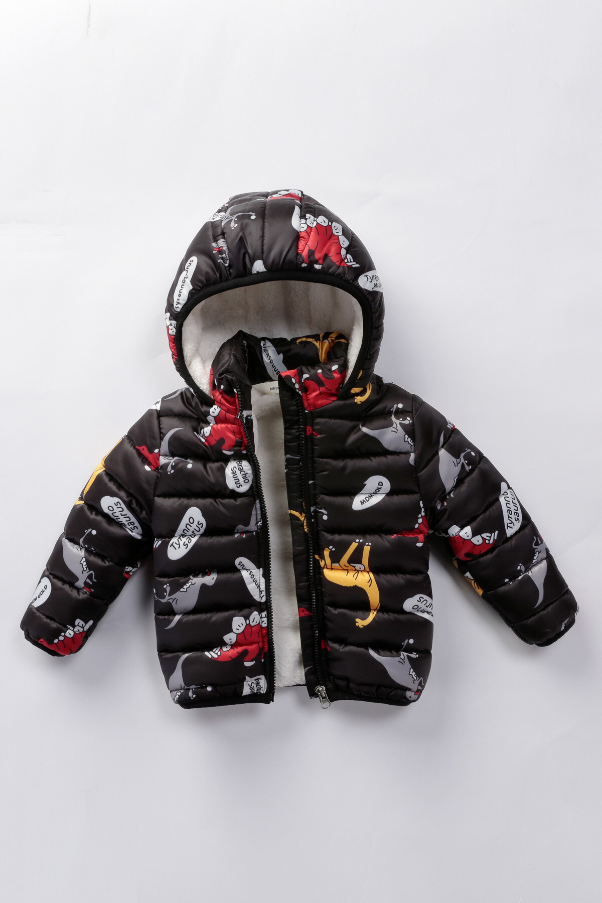 Erkek Çocuk Kaban 1-5 Yaş Kışlık Şişme Peluş Astarlı Kapüşonlu Siyah Mont HZL22W-M21315