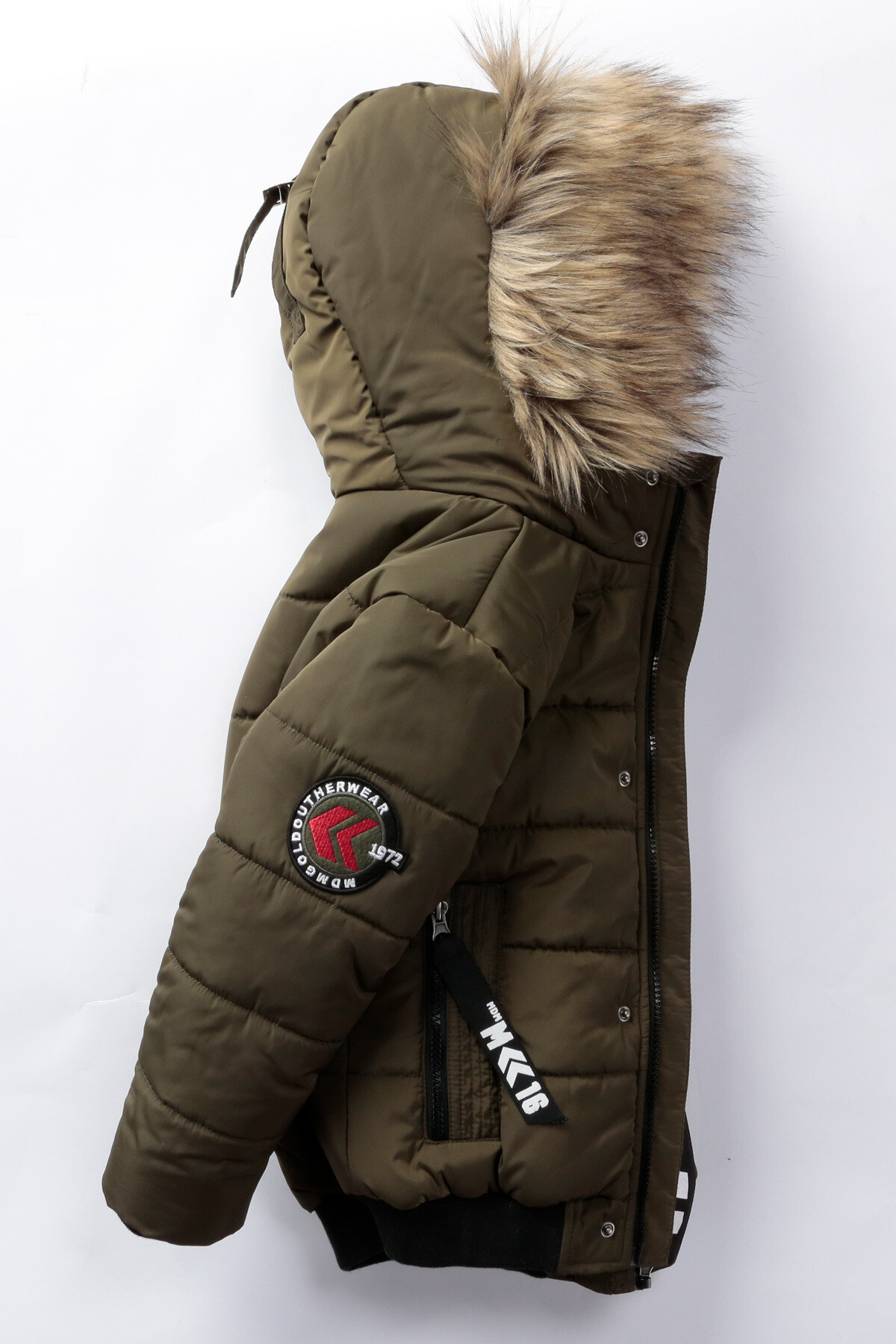 Erkek Çocuk Kaban 2-13 Yaş Kışlık Şişme Astarlı Yakası Kürk Kapüşonlu Haki Mont HZL22W-M21358