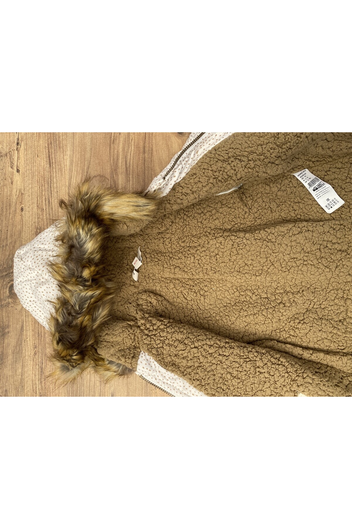 Erkek Çocuk Kaban 2-5 Yaş Kışlık Şişme Peluş Astarlı Kürk Kapüşonlu Ekru Mont HZL22W-M21307