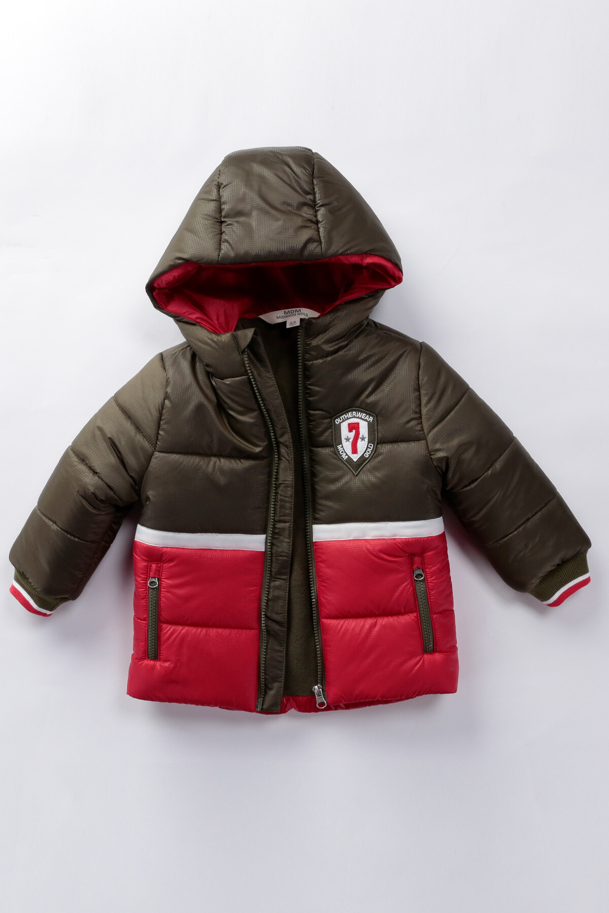 Erkek Çocuk Kaban 2-5 Yaş Kışlık Şişme Polar Astarlı Kapüşonlu Haki Mont HZL22W-M21346