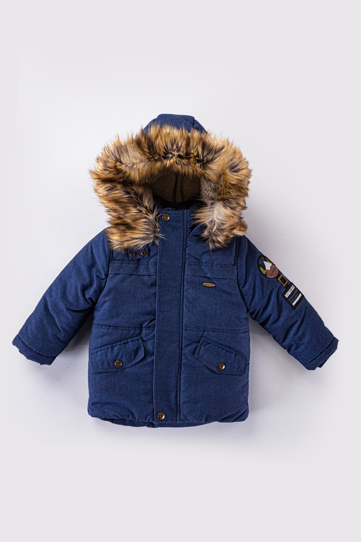 Erkek Çocuk Kaban 2-9 Yaş Kışlık Şişme Astarlı Yakası Kürk Kapüşonlu Lacivert Mont HZL22W-M21365