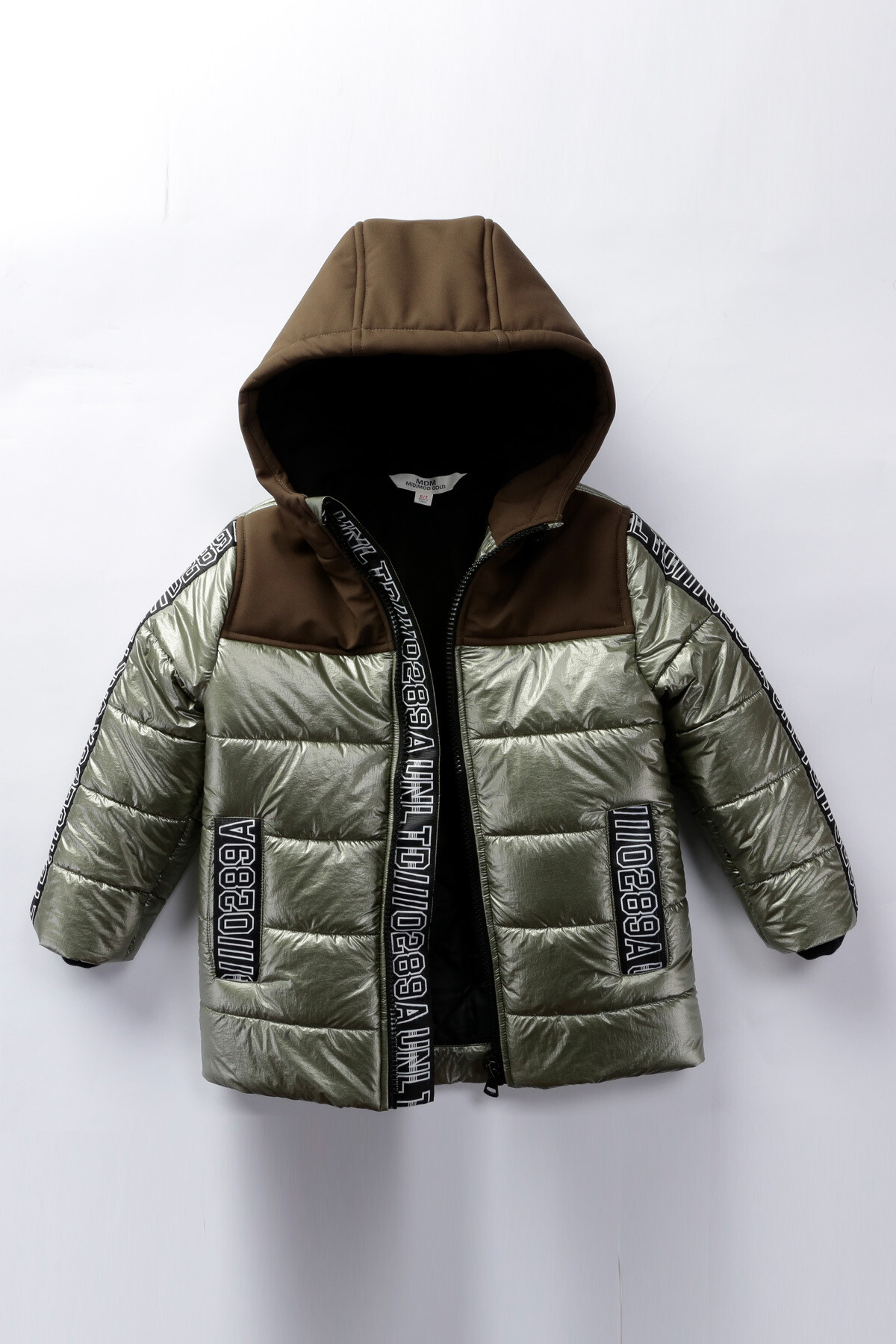 Erkek Çocuk Kaban 6-13 Yaş Kışlık Şişme Astarlı Kapüşonlu Yeşil Mont HZL22W-M21350