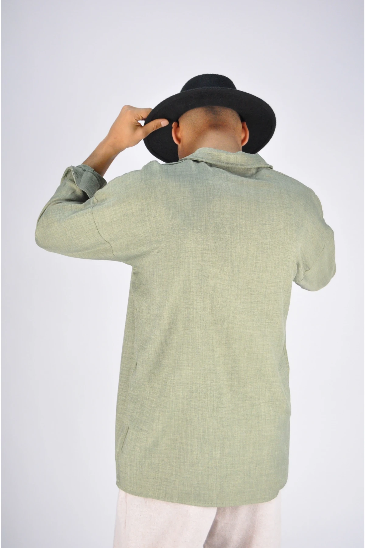 Erkek Haki Ceket Yaka Oversize  Düğmeli Basic Gömlek HZL23S-MXC132001